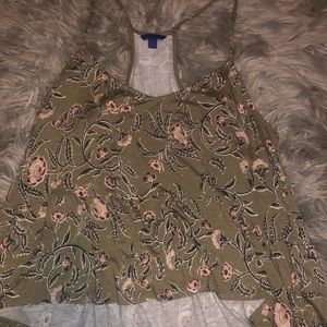 Olive green floral tank top , women’s size large